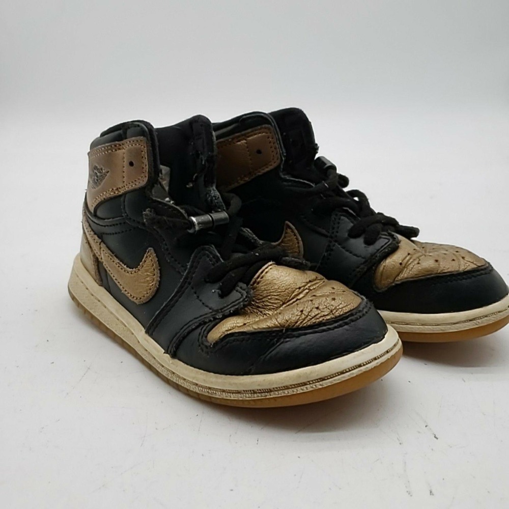 Jordan Air Jordan‎ 1 Retro High OG Shoes Kids Size 10C Black Gold FD1413-071